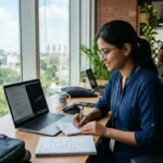 Best freelance developer in Hyderabad reviewing project portfolio and code on a laptop