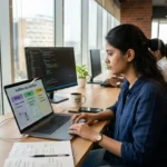 Freelance app development service in Hyderabad showing full project workflow on a laptop screen