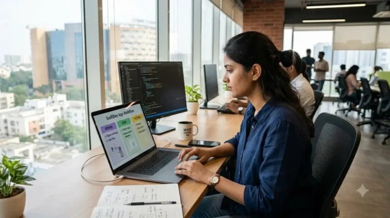 Freelance app development service in Hyderabad showing full project workflow on a laptop screen