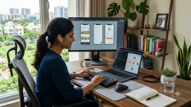 Freelance full-stack mobile app developer in Hyderabad working on app and backend code