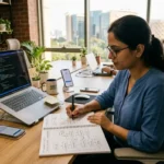 Custom mobile app developer in Hyderabad designing a tailored application workflow on a laptop